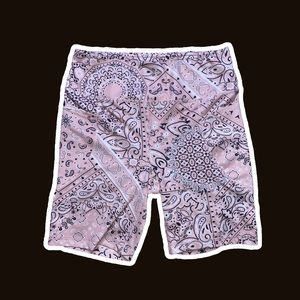 Pink Bandana Paisley Print Biker Shorts with Pockets
